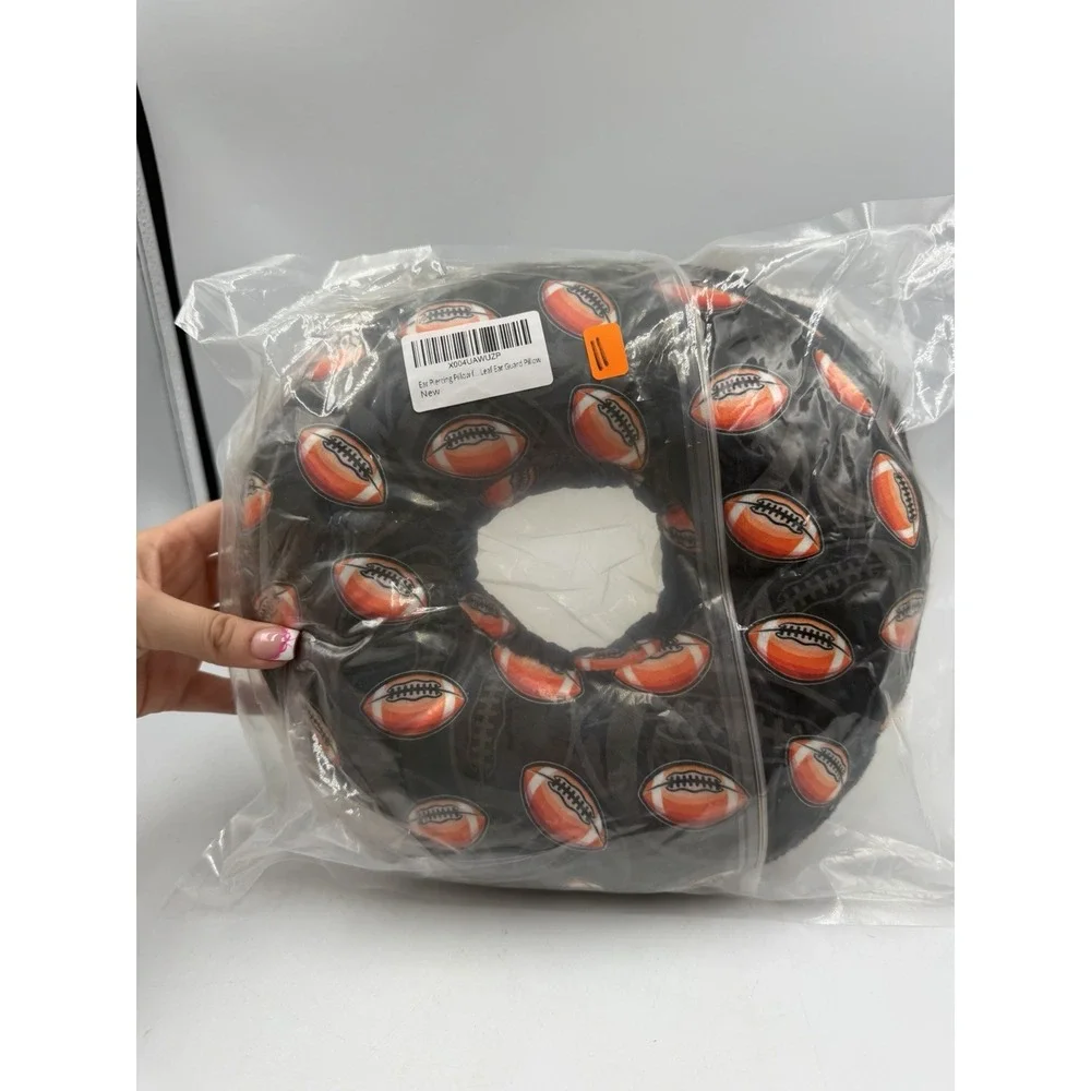 NWT Football Themed Ear Piercing Donut Pillow with Ear Hole for Side Sleepers